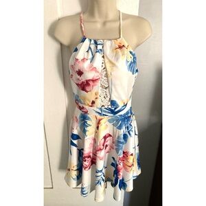 TRAC Floral Halter Sundress White Lace Detail Size Small